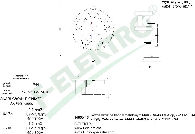 Rozgałęźnik bębnowy, MAKARA-460 2x32A - 14800-12